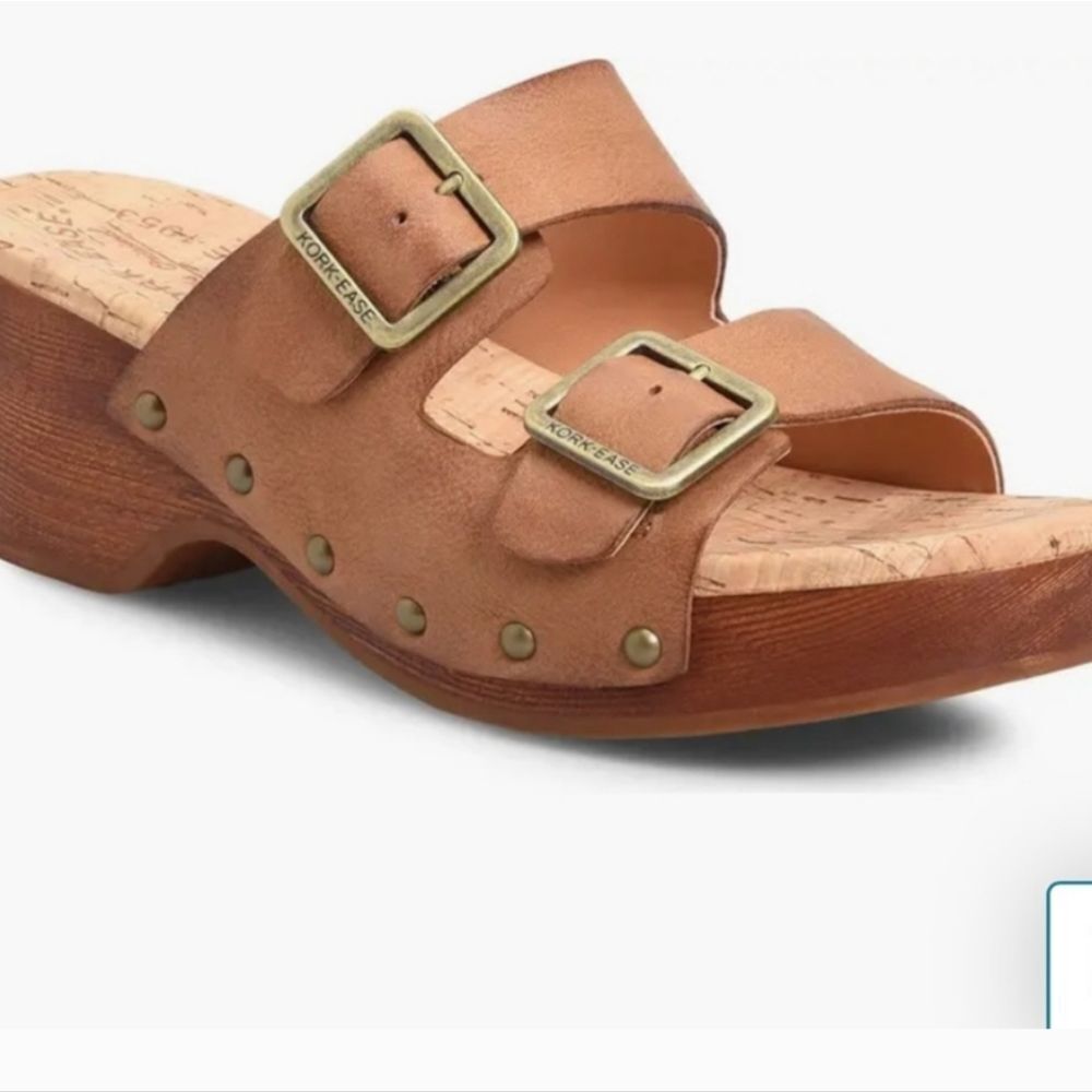 Kork-Ease Tan Leather Double Buckle Clog Sandals